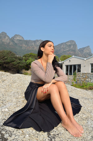 Courtney Wrap Skirt - Black Satin