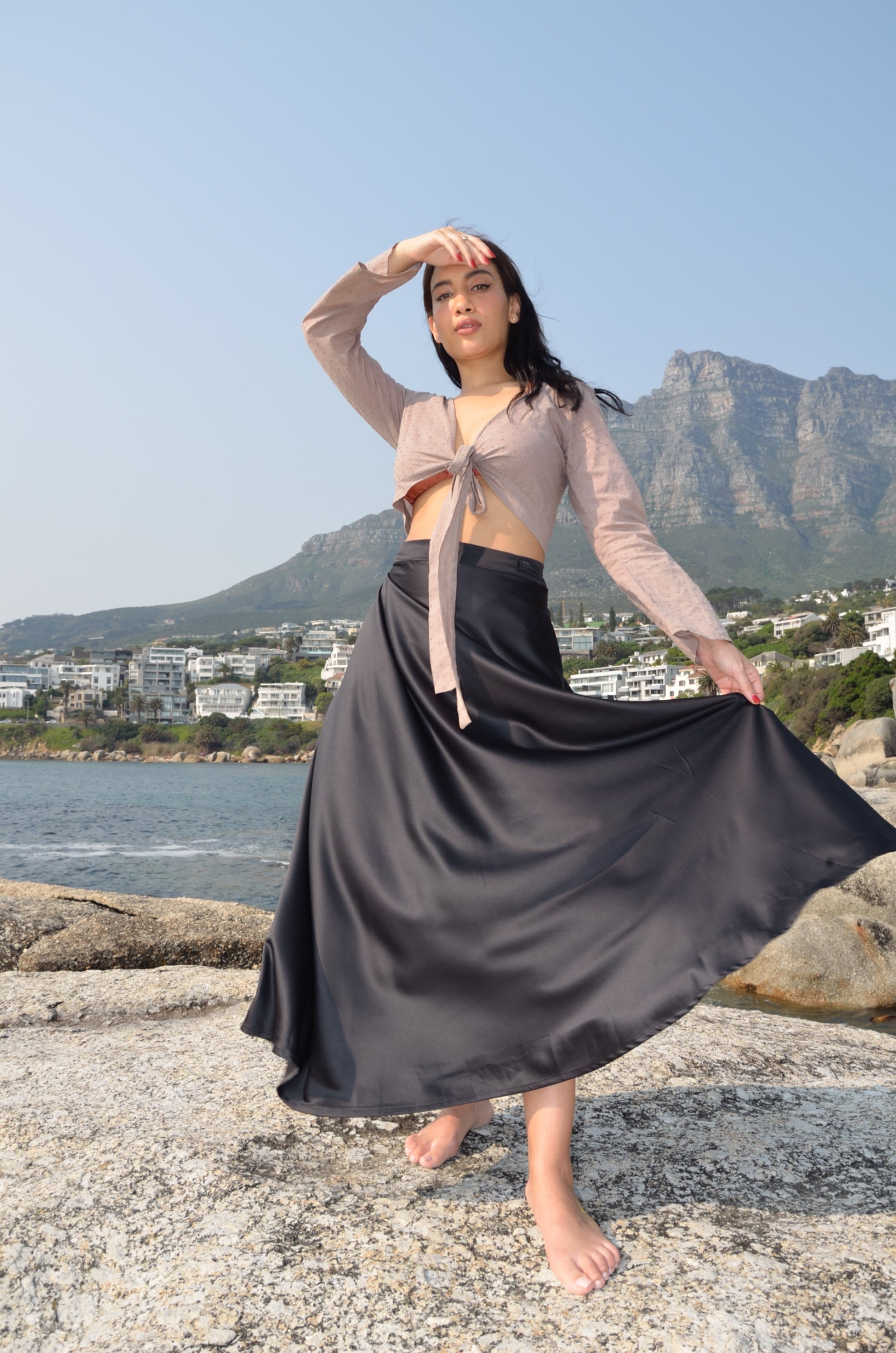 Courtney Wrap Skirt - Black Satin