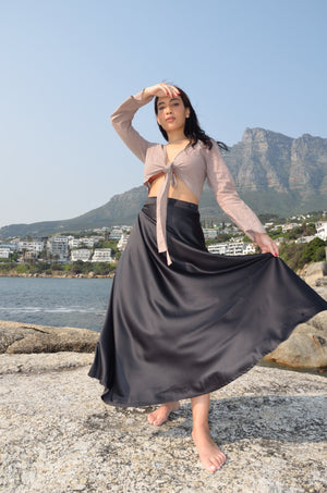 Courtney Wrap Skirt - Black Satin