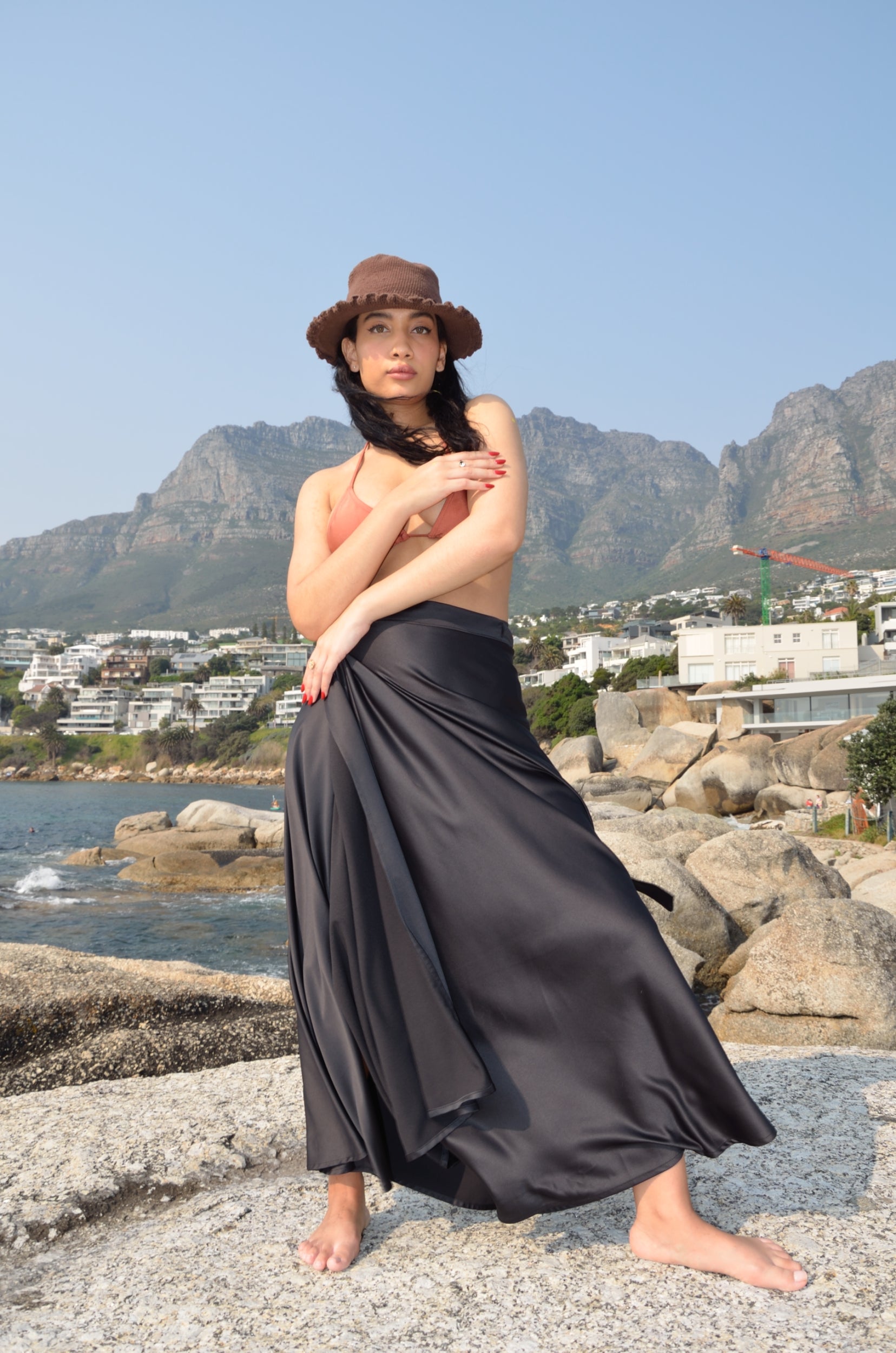 Courtney Wrap Skirt - Black Satin
