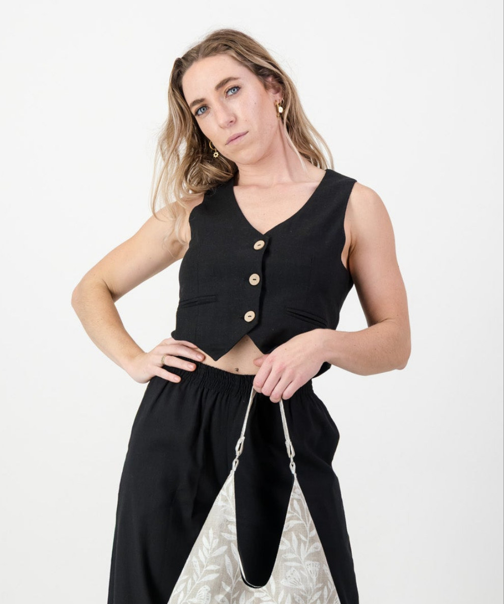 Ava Waist coat - Black Linen