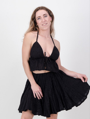 Jemma Halter Neck Top- Black Anglaise Lace