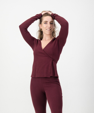 Maia Wrap Cardigan- Maroon Cotton Rib