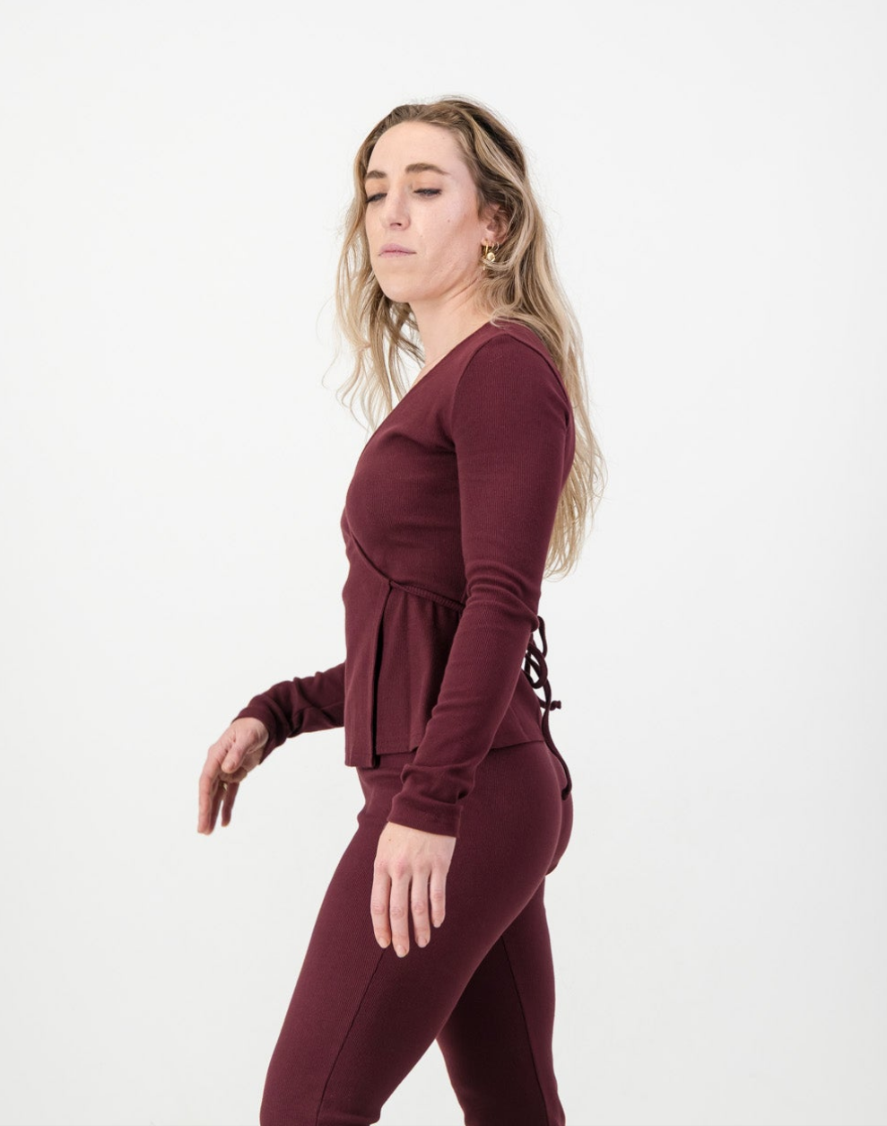Maia Wrap Cardigan- Maroon Cotton Rib