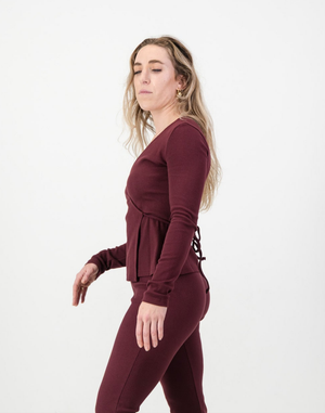 Maia Wrap Cardigan- Maroon Cotton Rib