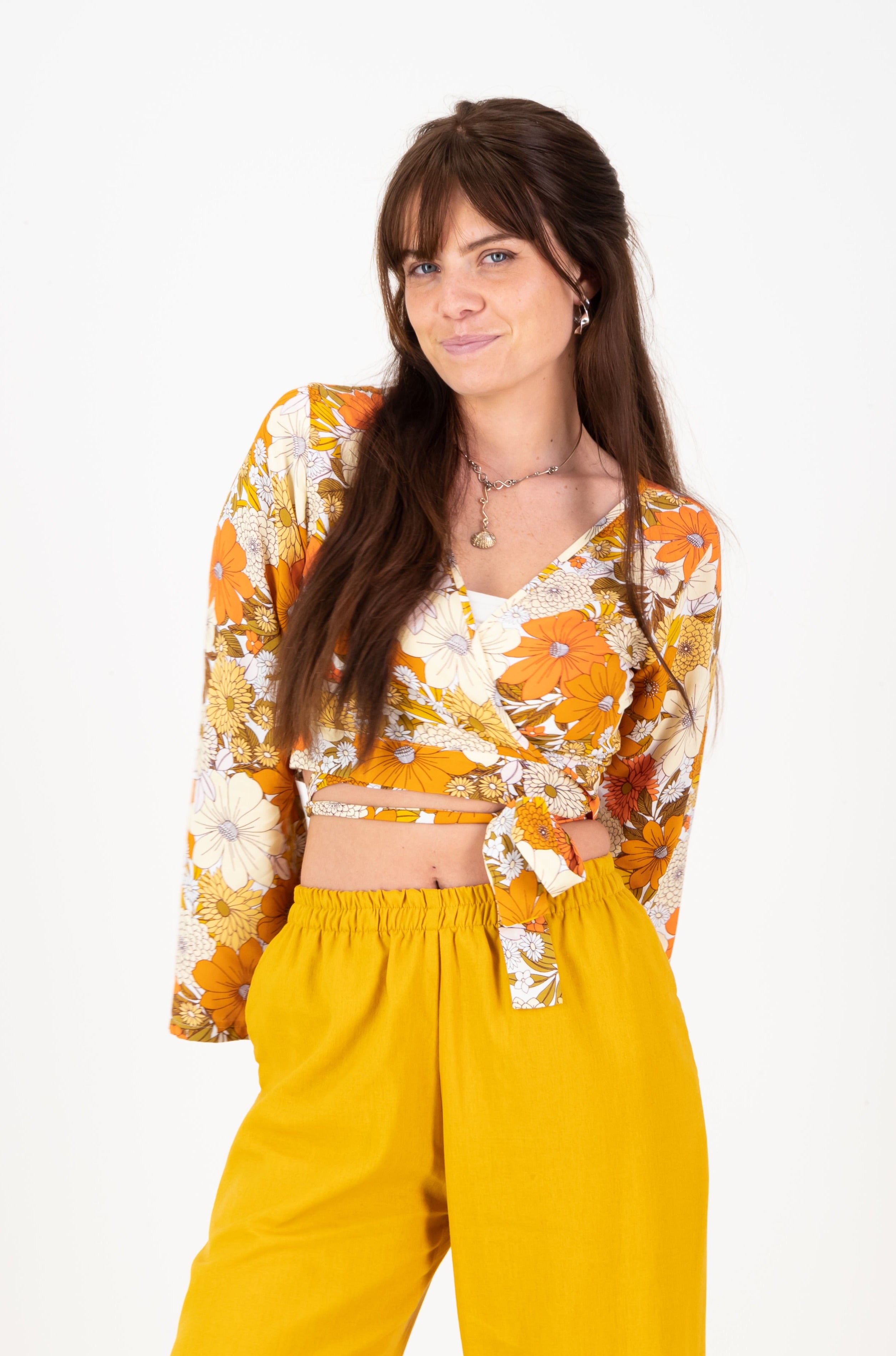 Erica Wrap Top - Orange floral