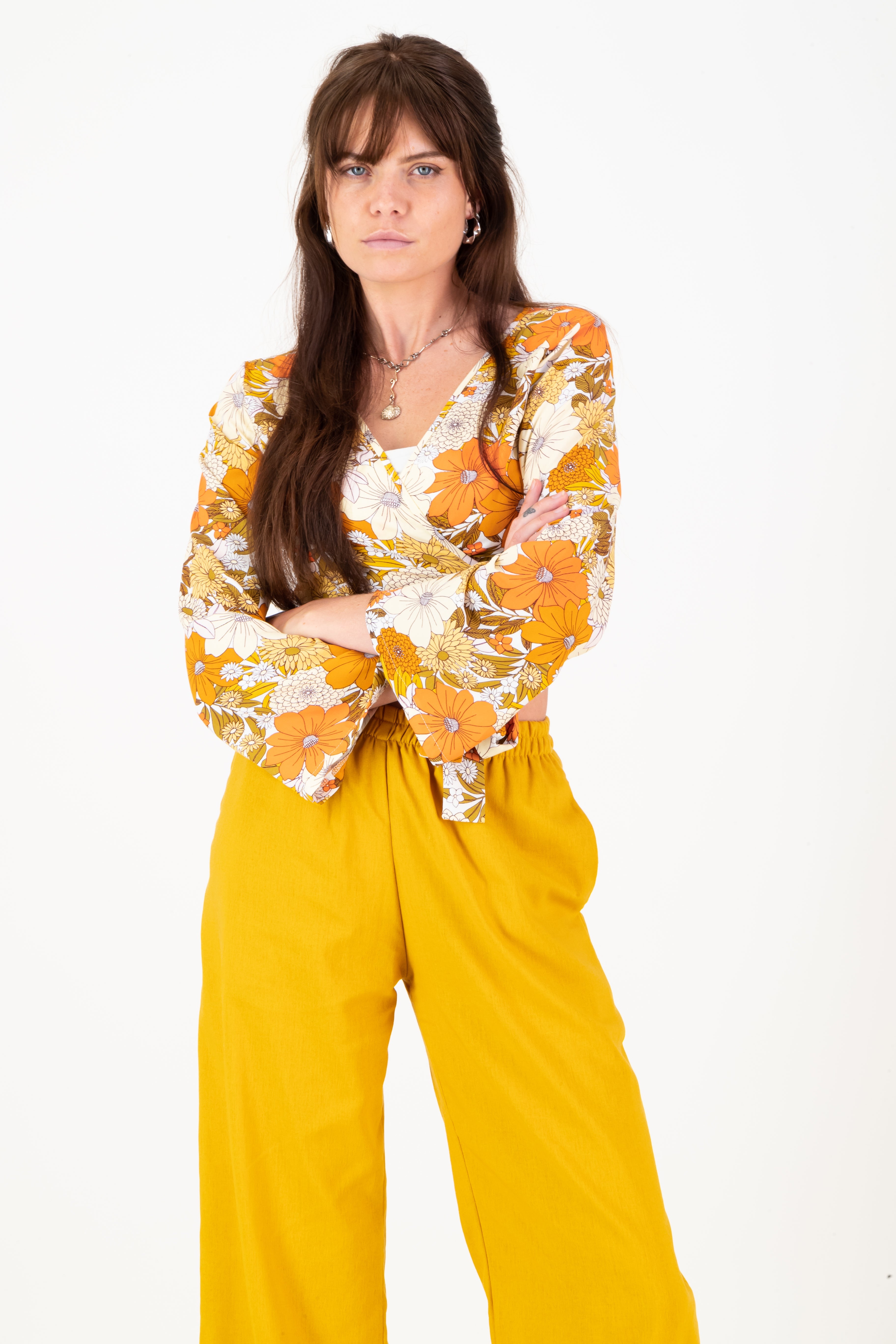 Erica Wrap Top - Orange floral