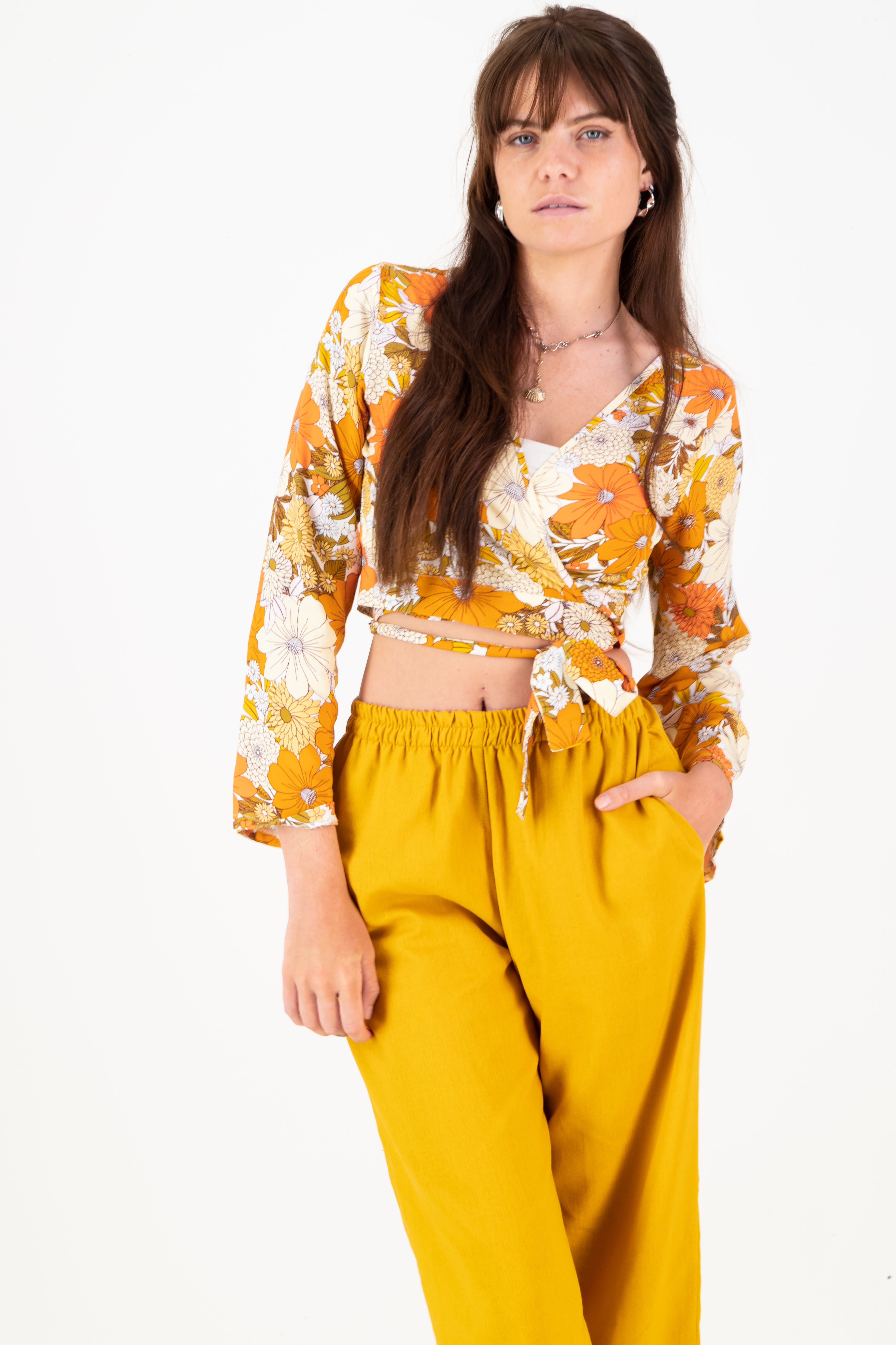 Erica Wrap Top - Orange floral