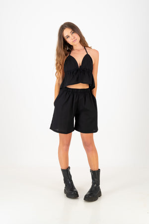 Jemma Halter Neck Top- Black