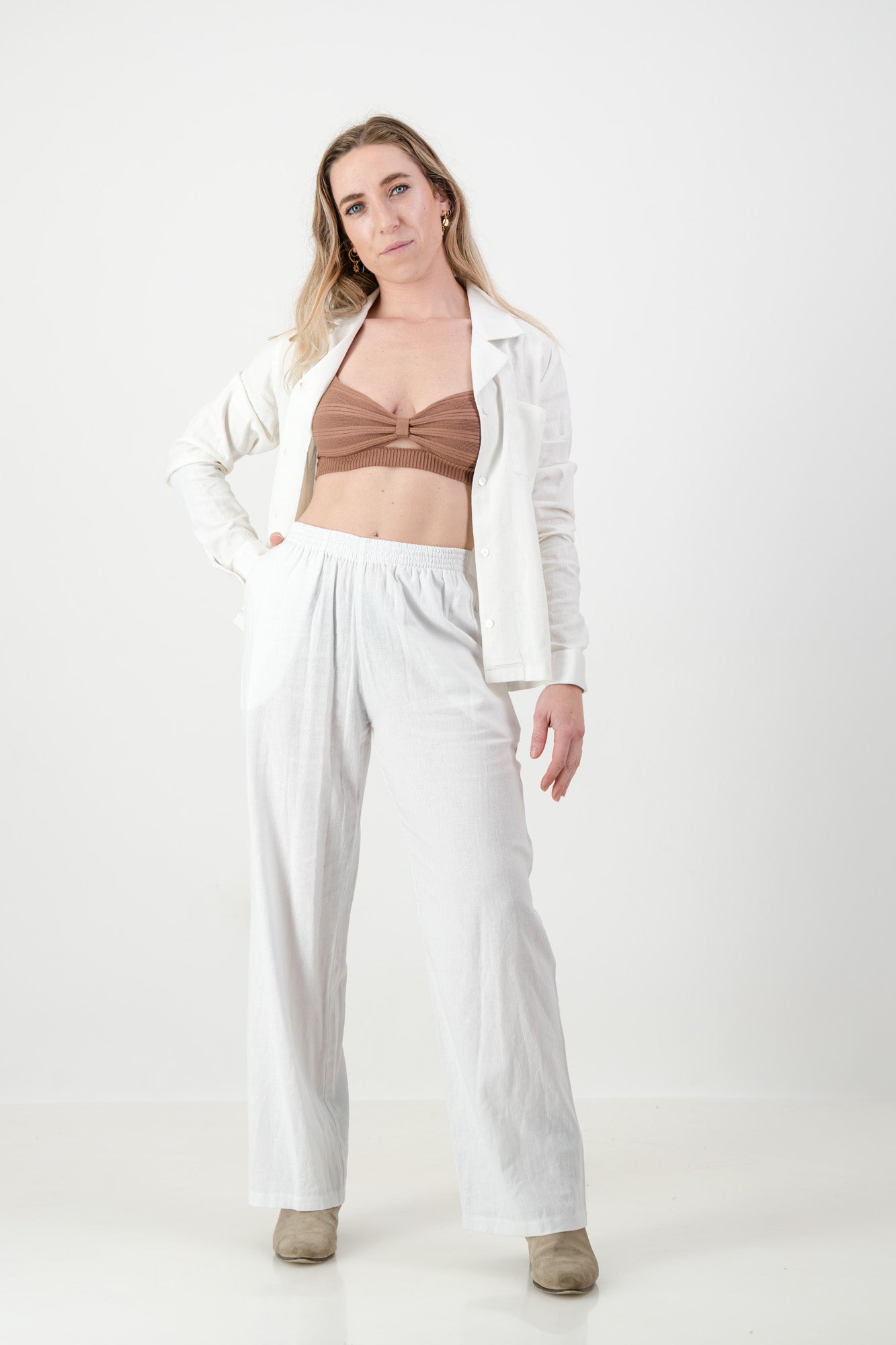 Gabrielle Pants - White Linen