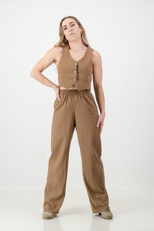 Ava Waist coat - Mocca Linen