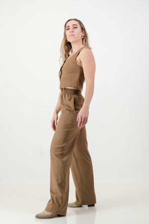 Ava Waist coat - Mocca Linen