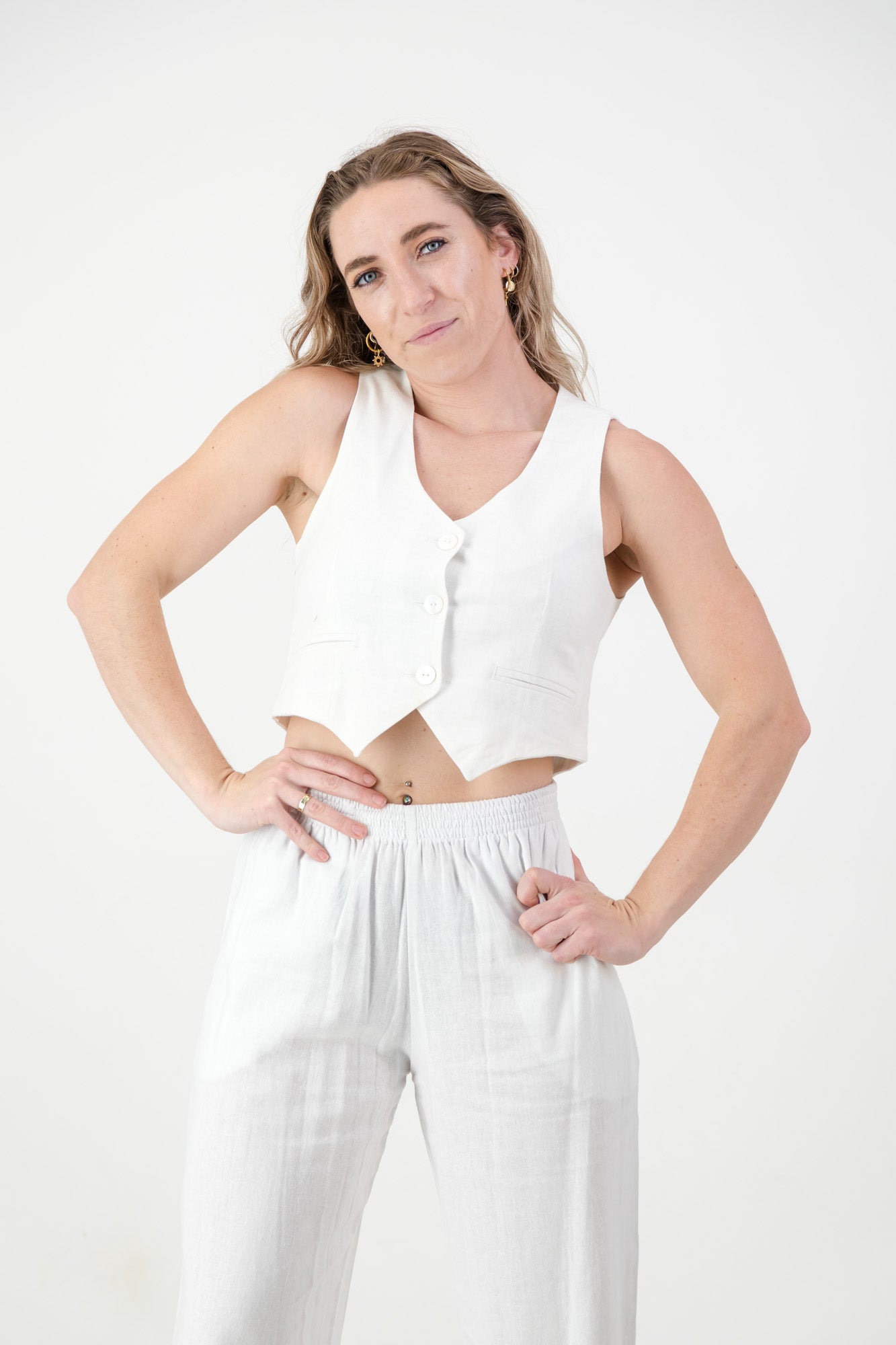 Ava Waist coat - White Linen