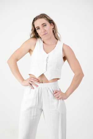 Ava Waist coat - White Linen