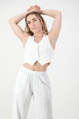 Ava Waist coat - White Linen