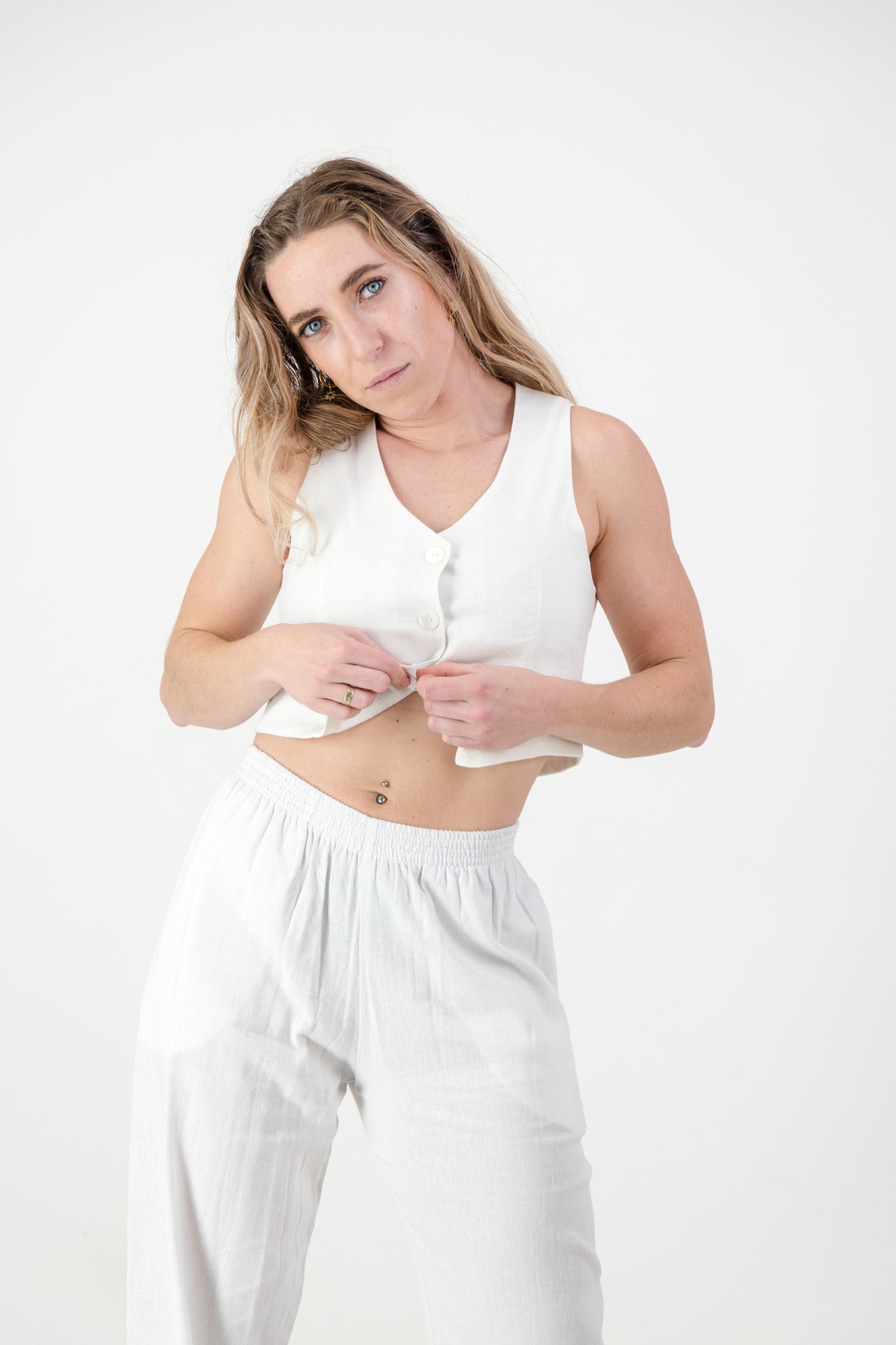 Ava Waist coat - White Linen