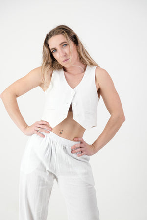 Ava Waist coat - White Linen