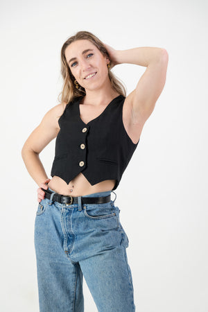 Ava Waist coat - Black Linen