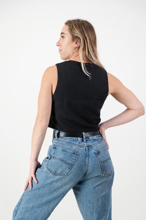 Ava Waist coat - Black Linen