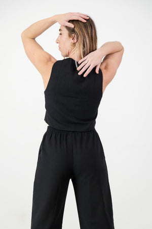 Ava Waist coat - Black Linen