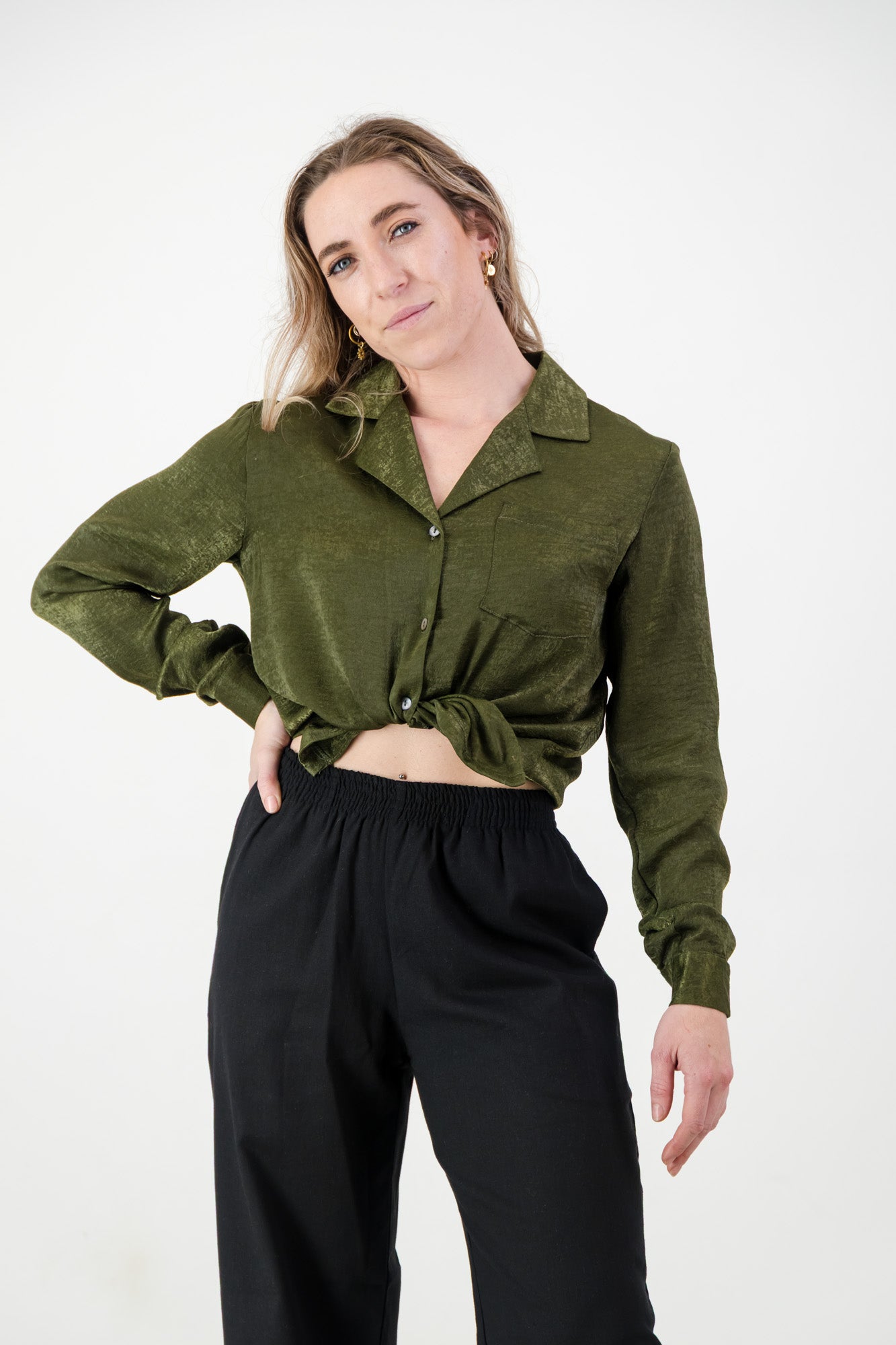 Alexa Shirt- Olive Satin