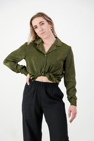 Alexa Shirt- Olive Satin