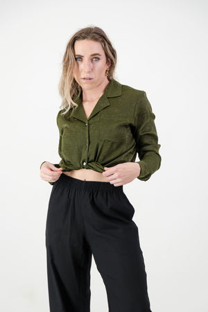 Alexa Shirt- Olive Satin