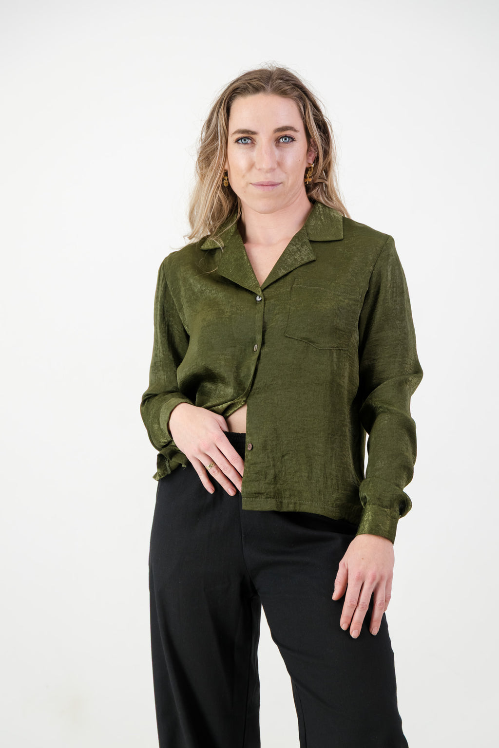 Alexa Shirt- Olive Satin