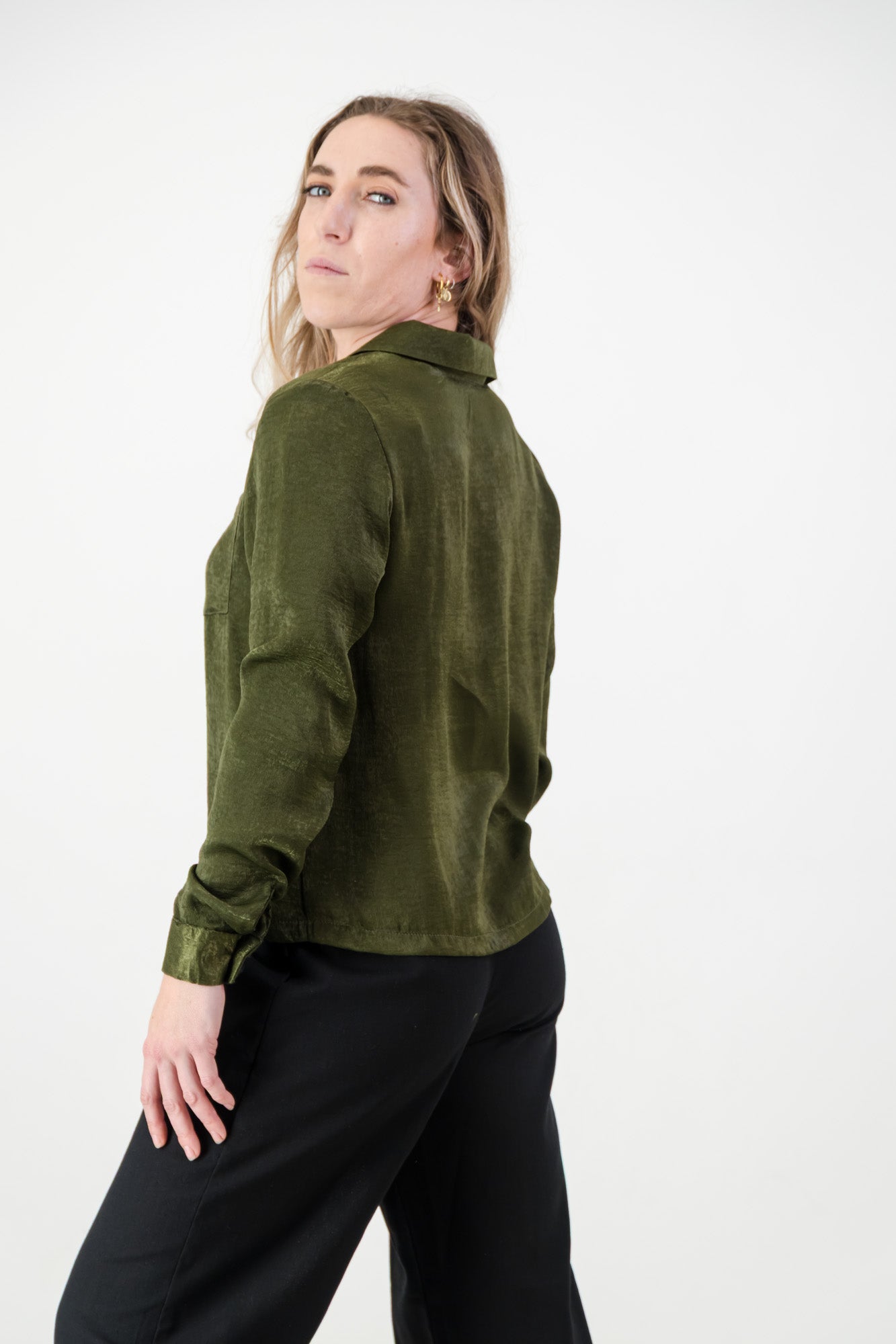 Alexa Shirt- Olive Satin