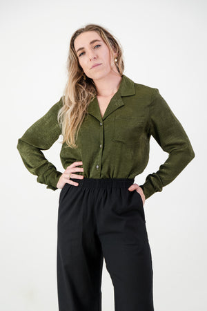 Alexa Shirt- Olive Satin