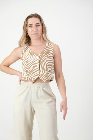 Ava Waist coat - Honey Zebra Linen