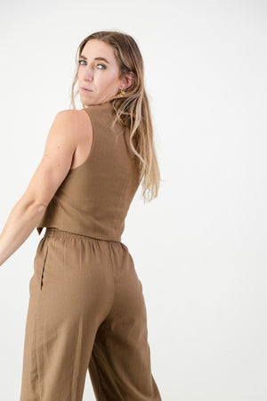 Ava Waist coat - Mocca Linen