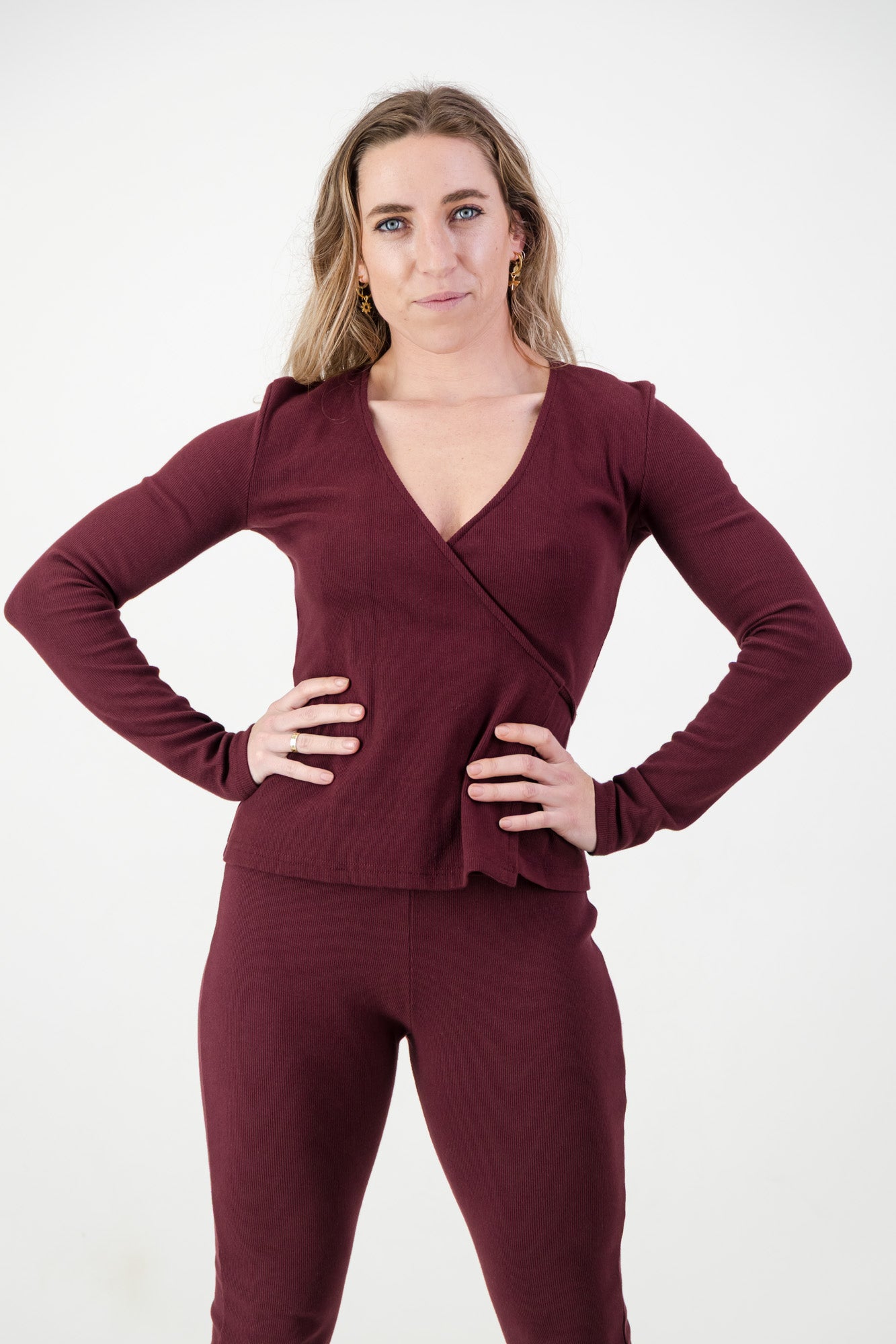 Maia Wrap Cardigan- Maroon Cotton Rib