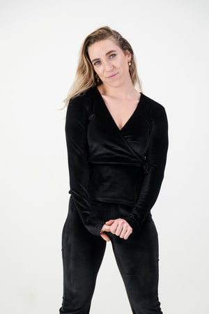 Maia Wrap Cardigan- Black Velvet