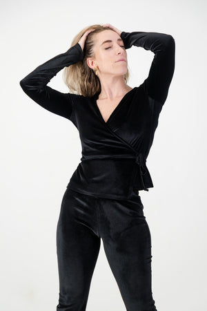 Maia Wrap Cardigan- Black Velvet
