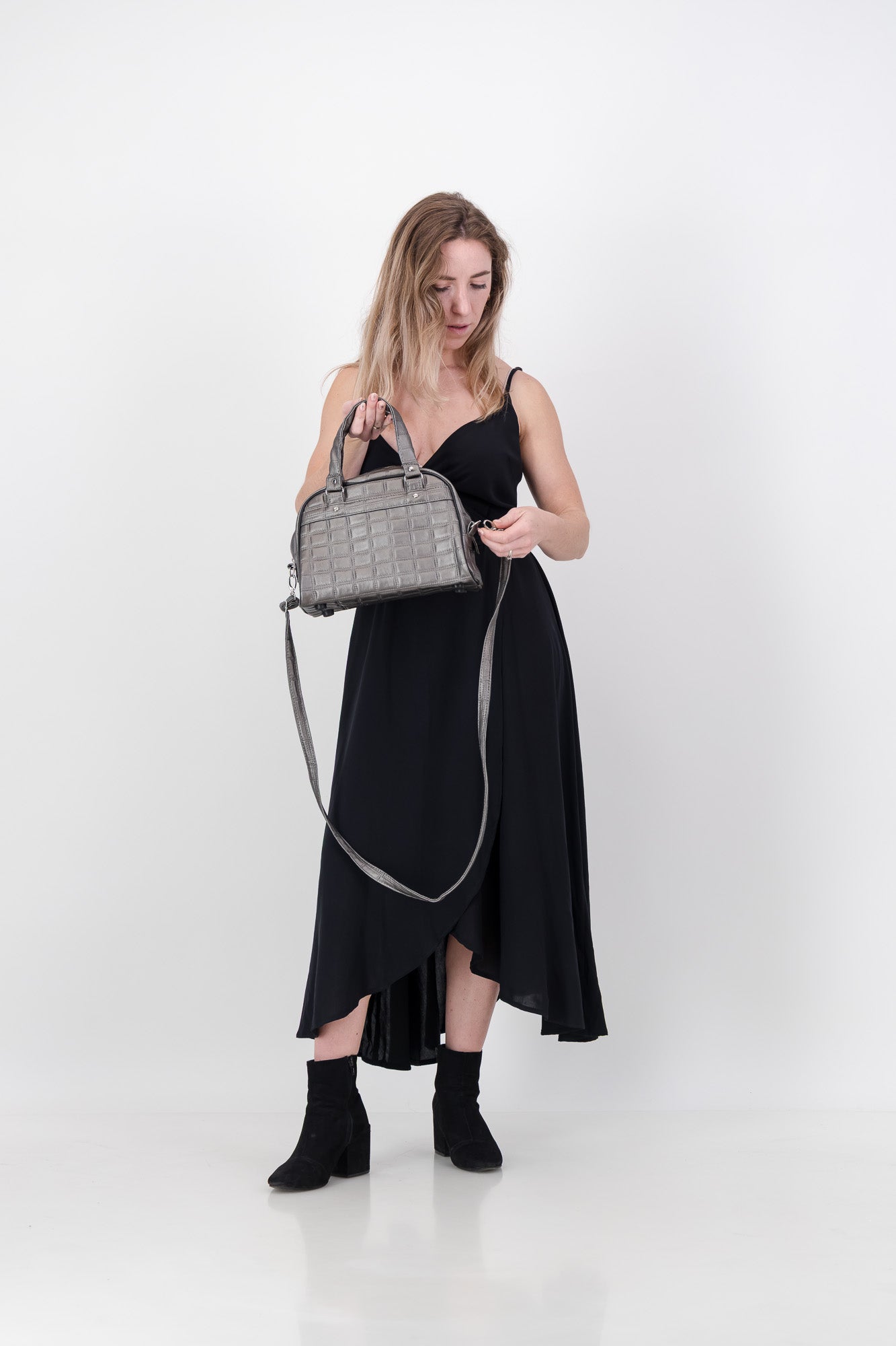 The Sophia-Gunmetal Quilted Vinyl
