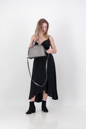 The Sophia-Gunmetal Quilted Vinyl