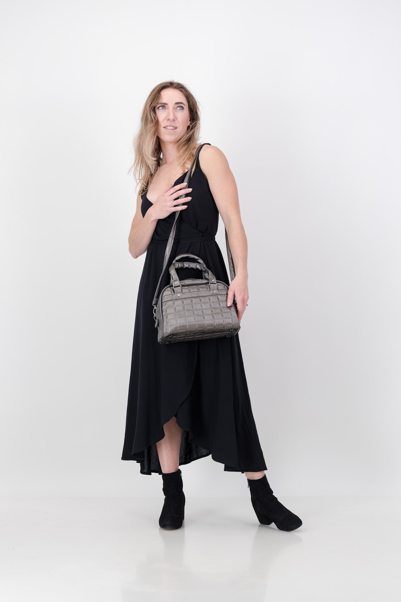 The Sophia-Gunmetal Quilted Vinyl