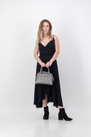 The Sophia-Gunmetal Quilted Vinyl