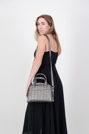 The Sophia-Gunmetal Quilted Vinyl