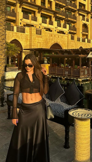 Courtney Wrap Skirt - Black Satin