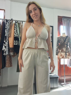 Jemma Halter Neck Top - Oatmeal