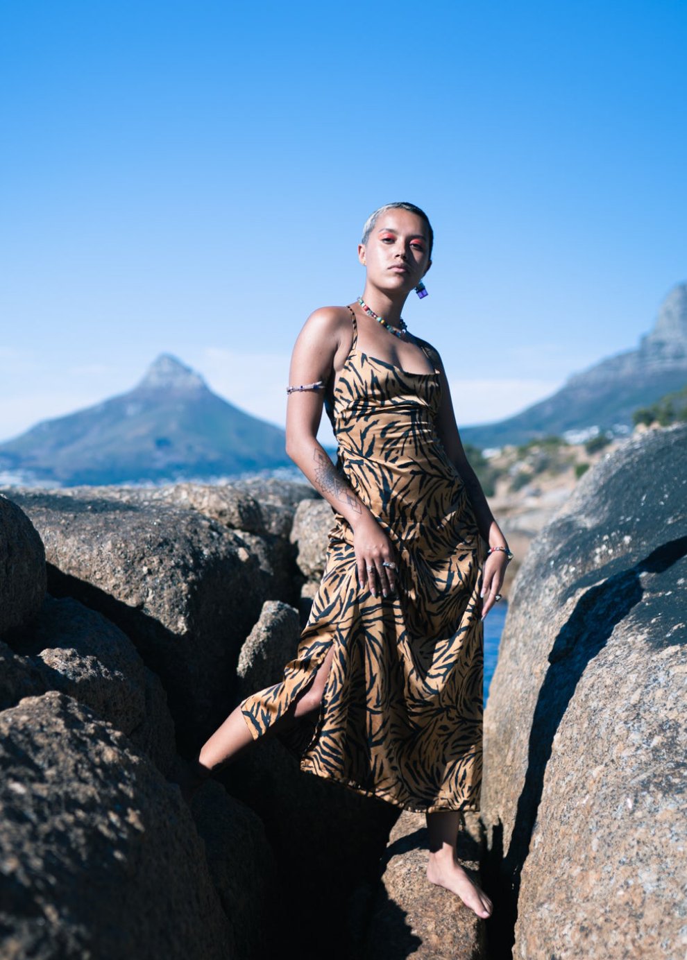 Selene Dress Long- Tiger Gold Satin